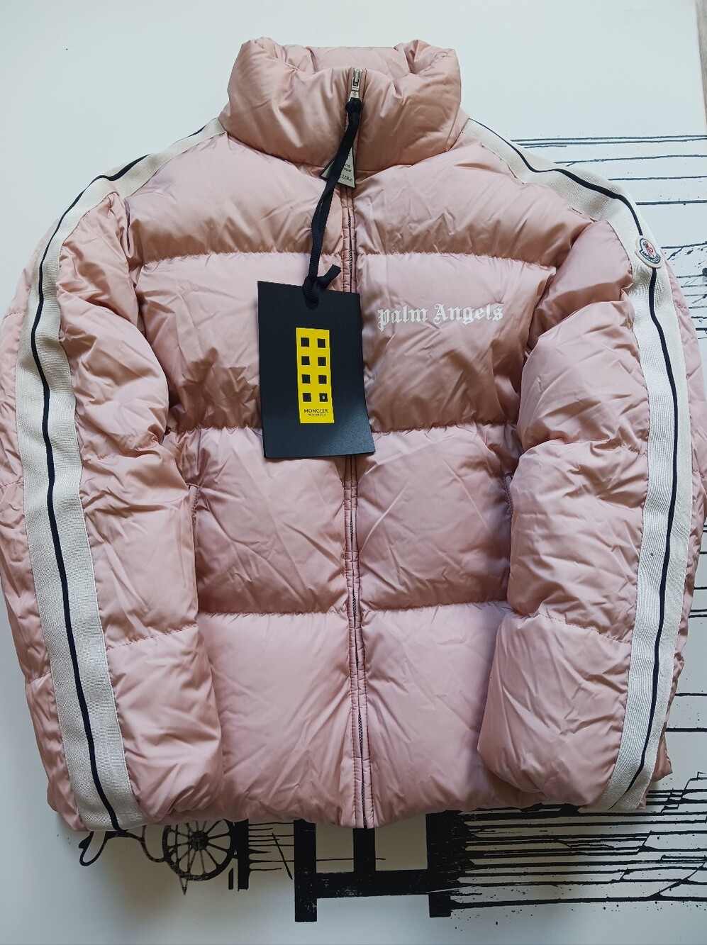NWT Moncler Genius Rodman Giubbotto x Palm Angels Baby Pink Puffer Jacket Size 0
